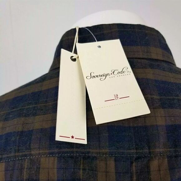 Sovereign Code Mens Brown Plaid Long Sleeve Button Down Shirt Size XXL 2XL NWT - Picture 5 of 6
